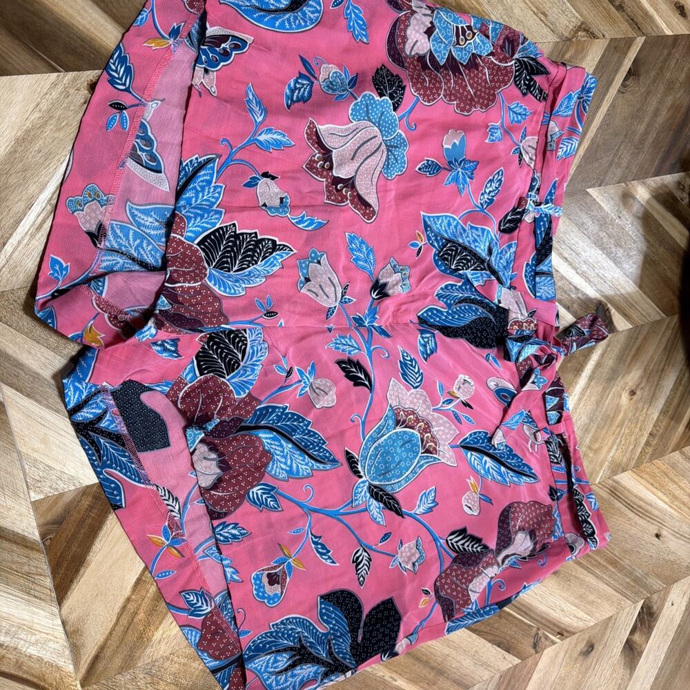 Loft Pink Floral Tie Waist Shorts 18 Plus Tropical Summer Loose Fit, NWT